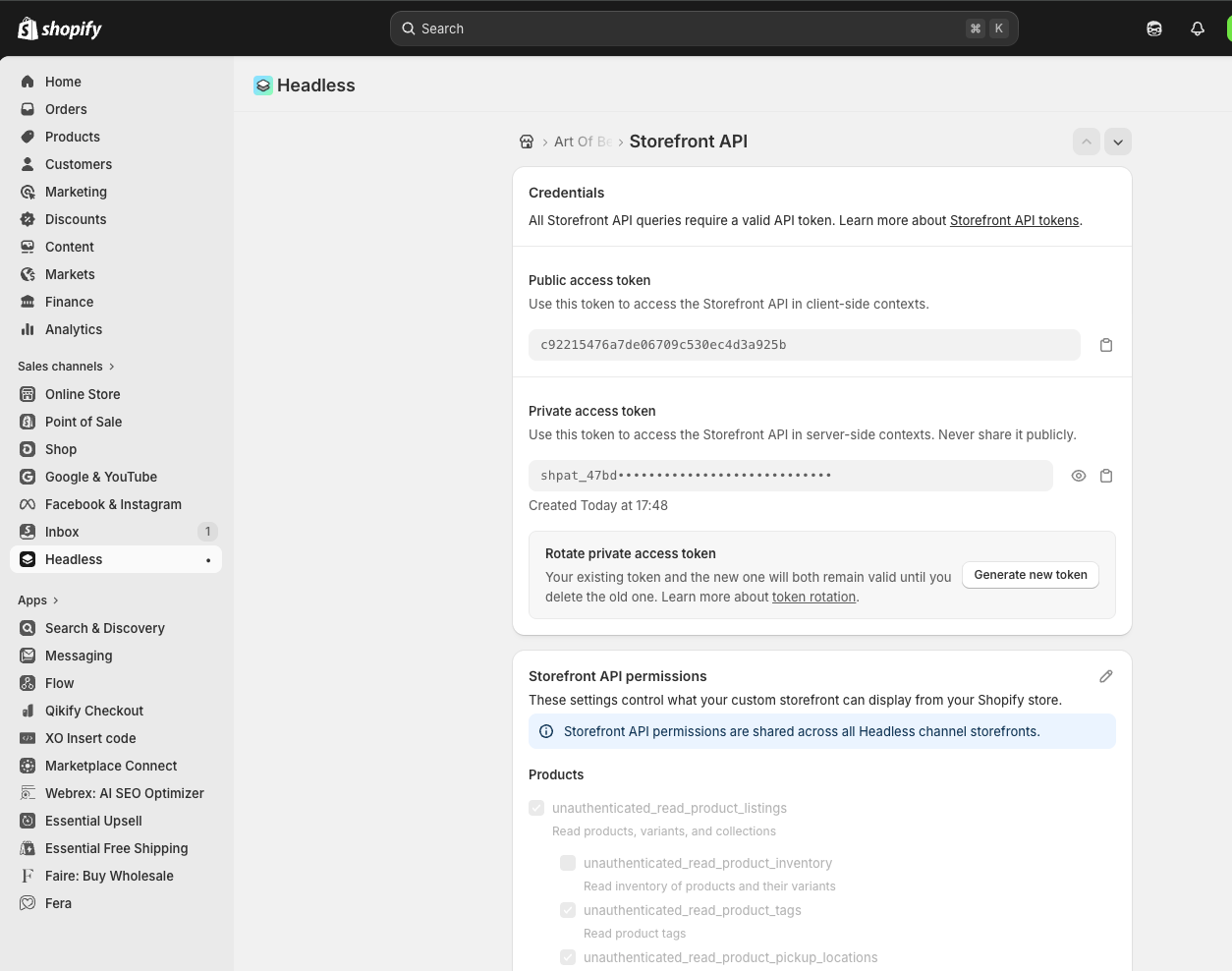 Stap 4: Bekijk je Storefront API credentials